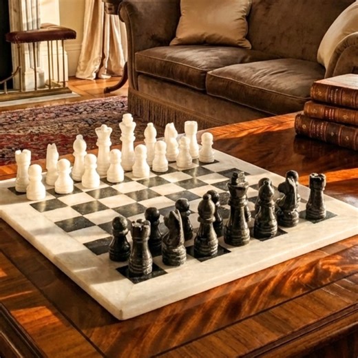 Handmade Marble Chess Set: 12" Black & White Chess Board and Pieces, Stone Christmas Gift for Him - Etsy
