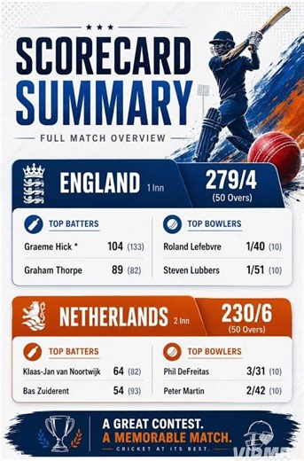 ENGLAND VS NETHERLANDS, LAEGUE MATCH 11, WILLS WORLDCUP 1996.