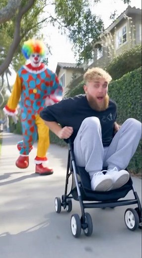 Jake Paul PANICS and Rides a Baby Stroller to Escape a Crazy Clown!
