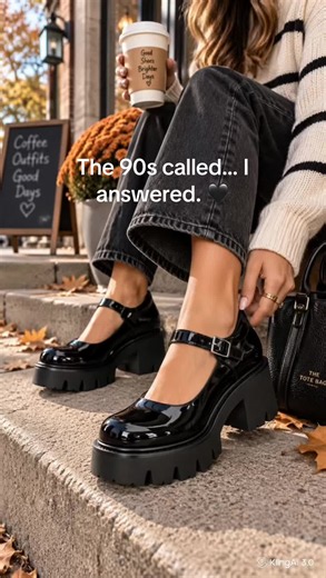Hello again, 90s. 🖤🍂 These chunky Mary Janes are giving me all the fall outfit vibes. Cute with jeans, skirts, or leggings. Tap the 🛒 to check them out! #DreamPairs #MaryJanes #FallShoes #FallFashion #90sStyle