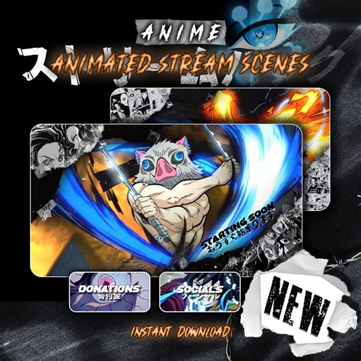 Demon Anime Stream Overlay Pack – Japanese Aesthetic With Original Anime Colors for OBS, Twitch, Streamlabs | Instant Download - Etsy