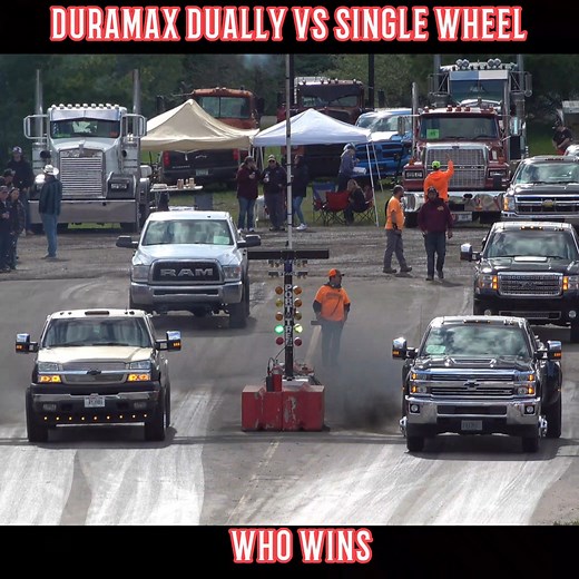 Can the big dually dirtymax take down the single rear wheel? lets see. #duramax #dirtymax #diesel #dragracing | BUILT Diesel MAFIA