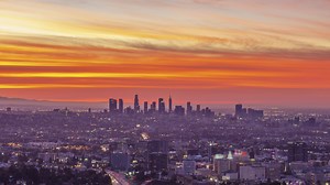 Los Angeles Cityscape at Sunrise. California, USA. Time Lapse