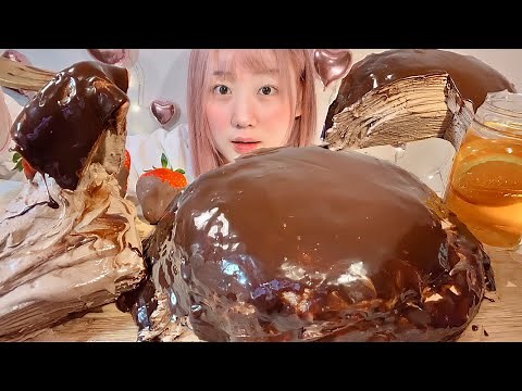 ASMR Rich Chocolate Crepe Cake【English subtitles】【Mukbang/ Eating Sounds】
