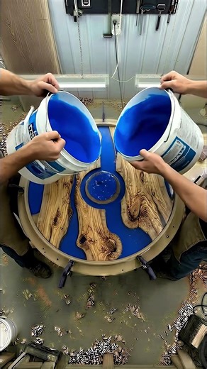 Satisfying Blue Epoxy & Wood Table Pour 🌊✨