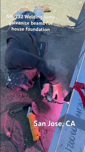 Overhead NR-232 welding pipe to beam in San Jose, CA for house foundation