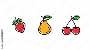 Strawberry pear cherry. Frame by frame animation. Alpha channel. Looped animation