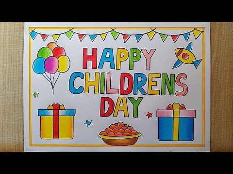 Children's day drawing easy| Beautiful 😍 Children's day Card drawing| Children's Day poster drawing