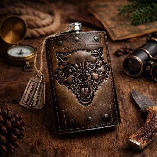 Wolf Engraved Leather Flask for Men Barware for Men Whiskey Flask Bourbon Alcohol Gifts Mens Gift Birthday Gifts Wolf Gifts Hunter Gift - Etsy