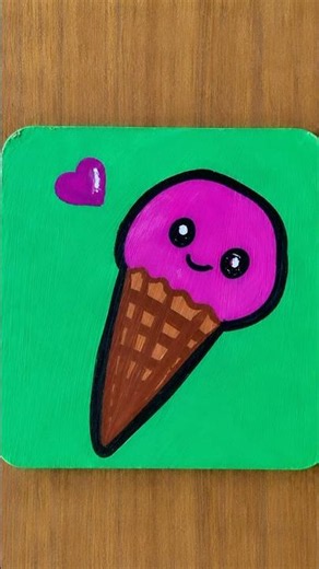 Cute Kawaii Ice Cream Cone Painting 🍦💖 | Easy Mini Art #shorts