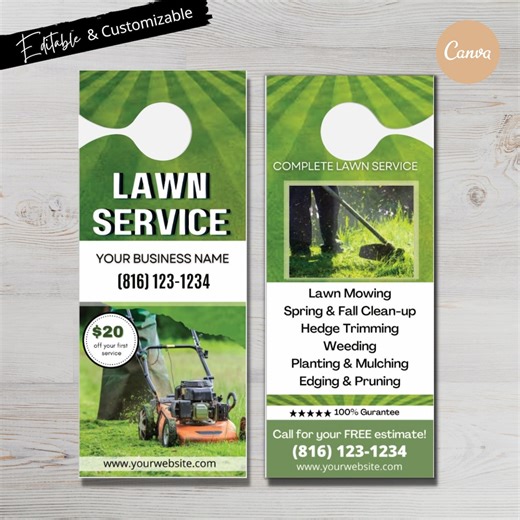 Lawn Service Door Hanger Template: Customizable Marketing Flyer (canva) - Etsy New Zealand
