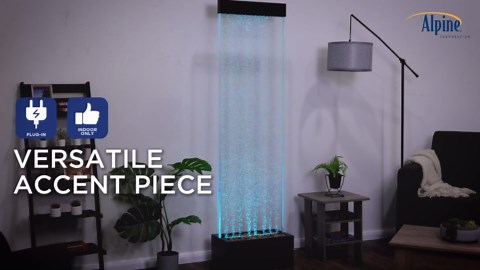 Alpine Corporation 72" Tall Indoor Floor Bubble Wall Fountain with Remote and Color-Changing LED Lights, Decorative Water Feature for Home or Office, Black