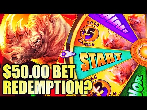 ★$50 BET REDEMPTION?!★ FINALLY GOT THE BONUS!! NEW RAGING RHINO RAMPAGE Slot Machine Bonus