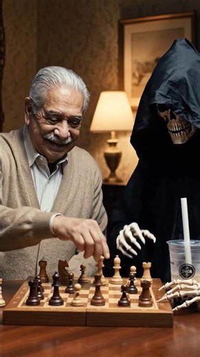 Old Man and Grim Reaper drinking Boba while playing chess #ai #aishorts #shorts #foryou #recommended