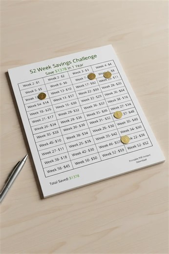 52 Week Savings Challenge Printable | Save 1378 in 1 Year | Money Saving Tracker | Budget Planner PDF | Savings Goal Template - Etsy