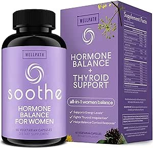 WellPath Soothe Hormone Balance for Women + Cortisol Supplements for Women | Thyroid Support, Mood Support, & Metabolism Booster | Adrenal Support | Rhodiola, Selenium, Iodine | Adaptogens, 60 ct