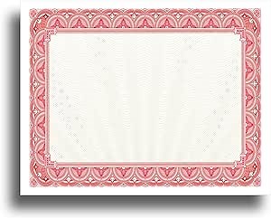 Heavyweight Thick Blank Certificate Paper - 100 Sheet Pack - 8.5" x 11" Plain Certificate Stock for Printer (Red Border)