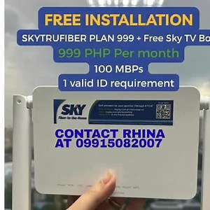 Sky's the limit with TRUFIBER!" 💯 Get ready for incredible speed and value! For only P999, enjoy 100 Mbps of PURE FIBER internet with SKY TruFiber! What's even better? ✅ No Install Fee ✅ Unlimited Internet ✅ Kabit Fast (Fast Installation!) ✅Optional IPTV add-ons Don't miss out on this Limited Time Offer! Shop Now! We also offer d higher Plan: Plan 1500 up to 300 Mbps Plan 2000 up to 500 Mbps Plan 2500 up to 700 Mbps Plan 3500 up to 1000 Mbps Inquire now and let's get you connected! Add ons: SKY