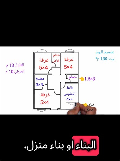تصميم منزل 130 متر² (10×13) رسم هندسي |خطوات عملية ونصائح ذهبية قبل البناء ! #creatorsearchinsights #مخطط #ديكورات_منزليه_داخليه #تصميم #هندسةمعمارية