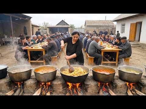 Cooking for 200 Guests Using Giant Pots and Fire in Village Life