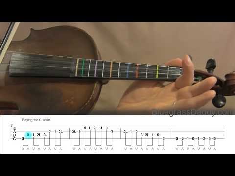 Seven major first-position scales for fiddlers (G, A, Bb, B, C, D, and F), set to bluegrass music.