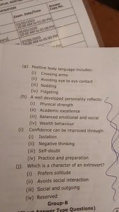 (g) Positive body language includes:(i) Crossing arms(ii) Avo... | Filo