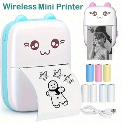 Impressora Portátil Sem Fio Mini, Impressora Térmica de Bolso com Design Fofo de Gato, Interface USB, Adequada para Todos os Smartphones, Imprima Fotos, Etiquetas e Anotações a Qualquer Hora e em Qualquer Lugar, Presente Perfeito para Estudantes e Trabalhadores de Escritório, Ótimo também para Viagens e Uso Doméstico, Deixe a Impressão Instantânea Mudar a Sua Vida. | SHEIN