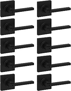 Kwikset Casey Interior Privacy Door Handle with Lock 10 Pack, Door Lever for Bathroom and Bedroom, Matte Black Reversible Keyless Turn Lock, with Microban Protection