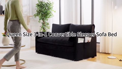 73" Queen Sleeper Sofa,Velvet Convertible Sofa Bed Queen, 3-in-1 Pull Out Couch Bed, Sleeper Loveseat for Small Spaces, Living Room, Office, Apartment