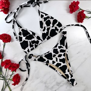 Cow Print Thong String Bikini - Etsy