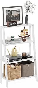 Furinno Ladder Shelf, 4-Tier Ladder Book Shelf, Bookcase, Storage Shelves, Storage Rack, for Organization and Storage, Living Room, Home Office, White