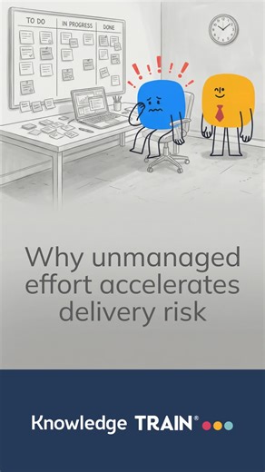 Knowledge Train® on Instagram: "Working flat out but your projects still feel one decision away from failure? ㅤ In our video 'Why unmanaged effort accelerates delivery risk' you will get a teaser of how uncoordinated effort at work turns into hidden delivery risk - from duplicated tasks to missed handoffs. You will see how experienced professionals start using simple project management habits to protect work efficiency, without us walking you through every detail from the APM project management