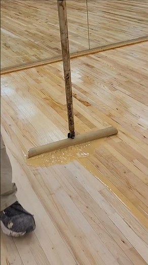 applying water-based finishing with T Bar #hardwoodfloorsanding #hardwoodflooring #woodworking
