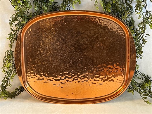 Vintage Hammered Copper Serving Tray With Handles Copper Plated Serveware WORN - Etsy