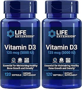 Life Extension Vitamin D3 5000 IU, 120 Softgels (Pack of 2)