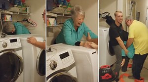 Grandma Gets Trapped Behind The Washing Machine And Dryer In Hilarious Video