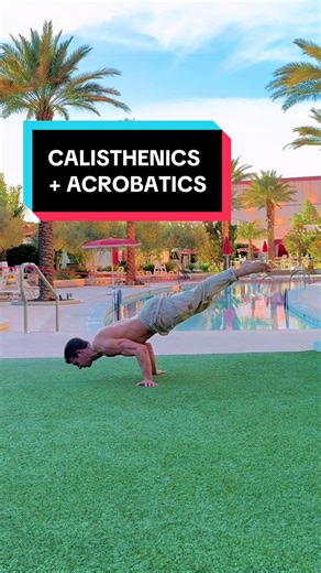Calisthenics athlete performs handstand routine , backflip and 90 degree handstand push up clap