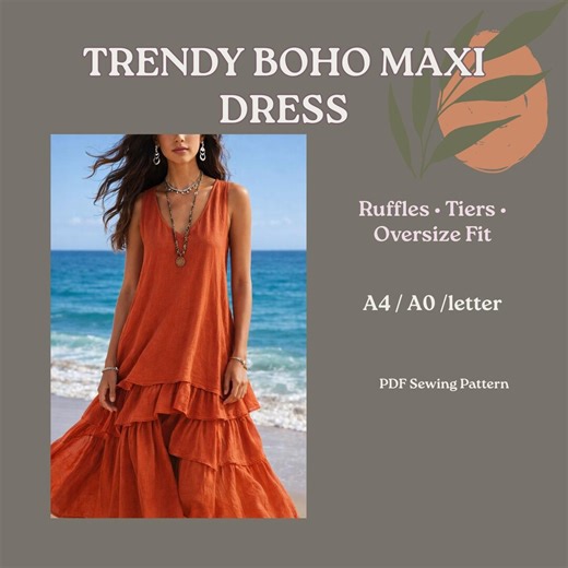Boho Maxi Dress Sewing Pattern | Oversize Ruffle Dress | Tiered Boho Dress PDF - Etsy Canada