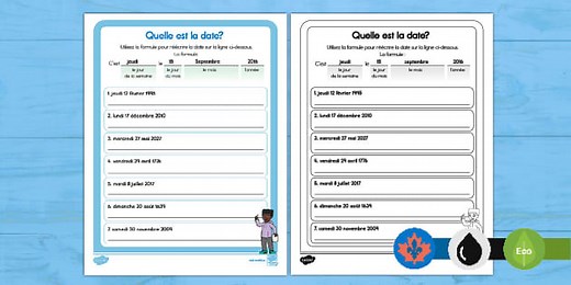 Writing the Date in a Sentence Activity French