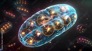 Mitochondrial fusion and fission visualized through a computergenerated simulation providing a detailed view of the process.
