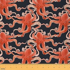 Octopus Upholstery Fabric by The Yard, Ocean Kraken Decorative Fabric for Upholstery and Home DIY Projects, Tentacles Sealife Sea Animal Waterproof Outdoor Fabric, 5 Yards, Pink Black