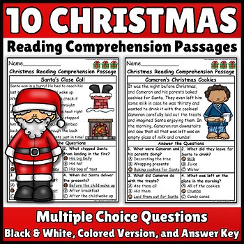 10 Christmas Reading Comprehension Passages Set 2 | 1st, 2nd, and 3rd Grade