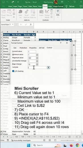Mini Scroll Bar Widget - Excel Tips and Tricks #shorts #fyp