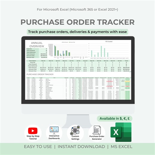 Purchase Order Tracker | Delivery, Payment Tracker | Excel (digital Download) - Etsy Singapore