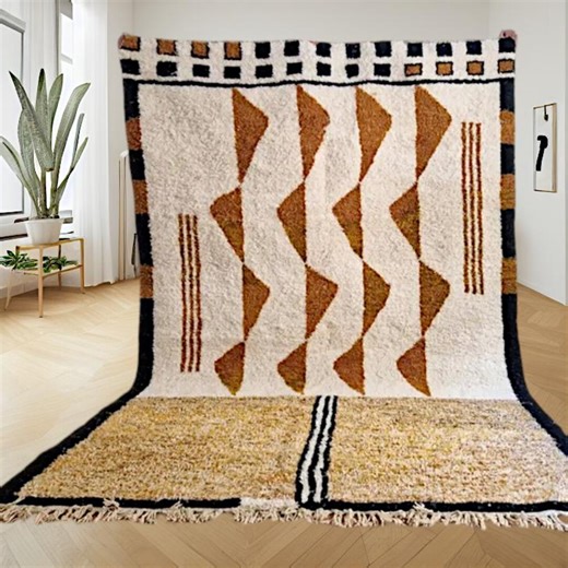 Moroccan Handmade Berber Rug – Beni Ourain Wool Carpet, Abstract Geometric Tribal Design - Etsy