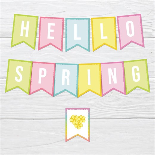 Hello Spring Banner: Printable Seasonal Welcome Garland - Etsy