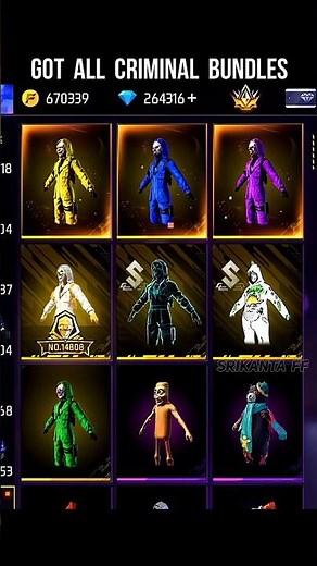 Got All Criminal Bundles 😱 Top Criminal Bundle In Free Fire | Top Criminal Ring #srikantaff