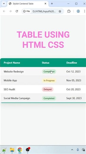 how to create table and style in html css #html #css #coding