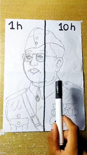 Subhash Chandra Bose Drawing 🇮🇳 |1h vs 10h🔥#views #shortsfeed #trending #shorts #drawing #26january