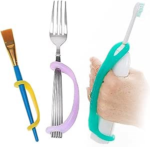 EazyHold Elderly Female 3-Pack, Silicone Adaptive Aid, Universal Cuff Hand Grip Assistive Device for Rehab, Arthritis, Parkinsons, Stroke, Physical Therapy